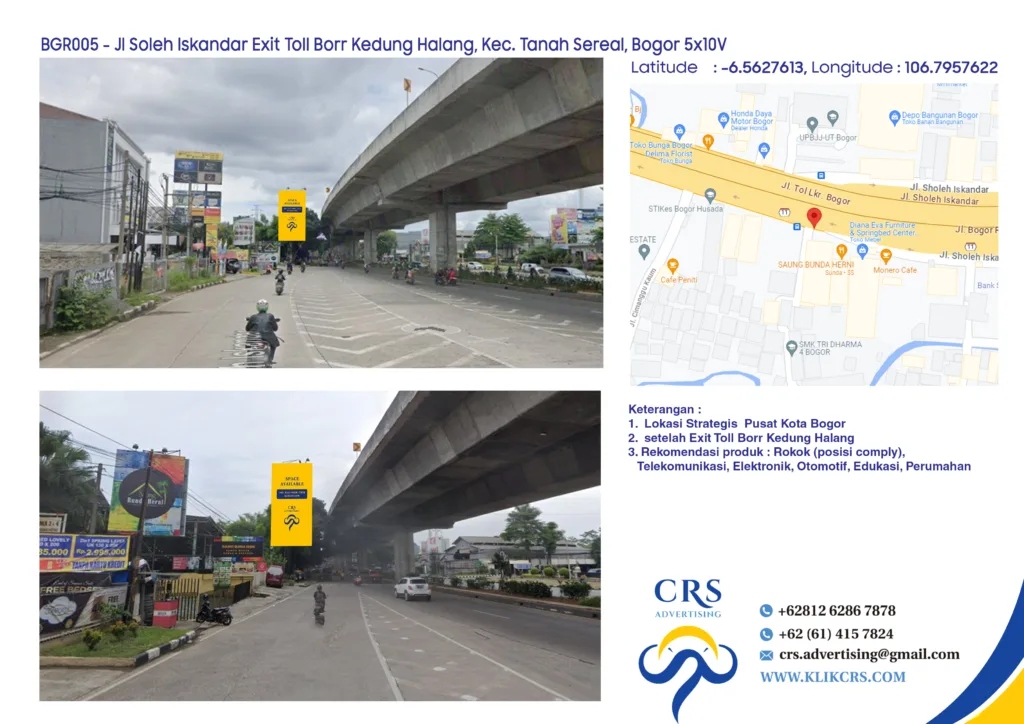 billboard Jl Soleh Iskandar Exit Toll Borr Kedung Halang, Kec. Tanah Sereal, Bogor