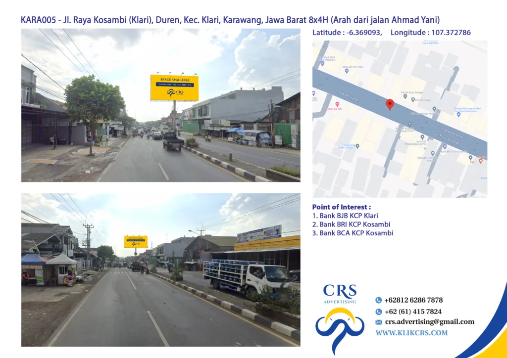 billboard Jl. Raya Kosambi (Klari), Duren, Kec. Klari, Karawang, Jawa Barat