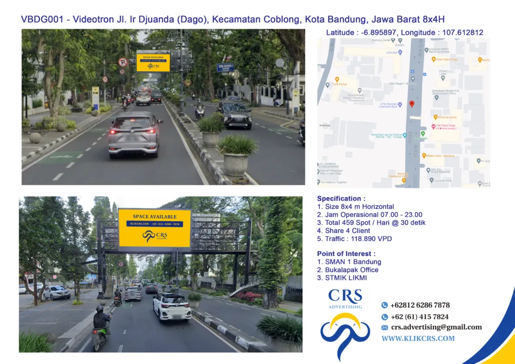 VBDG001 - Videotron Jl. Ir Djuanda (Dago), Kecamatan Coblong, Kota Bandung, Jawa Barat 8x4H