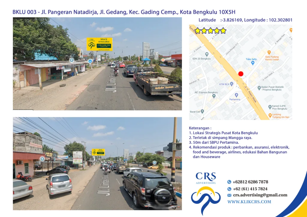 BKLU 003 - Jl. Pangeran Natadirja, Jl. Gedang, Kec. Gading Cemp., Kota Bengkulu 10X5H