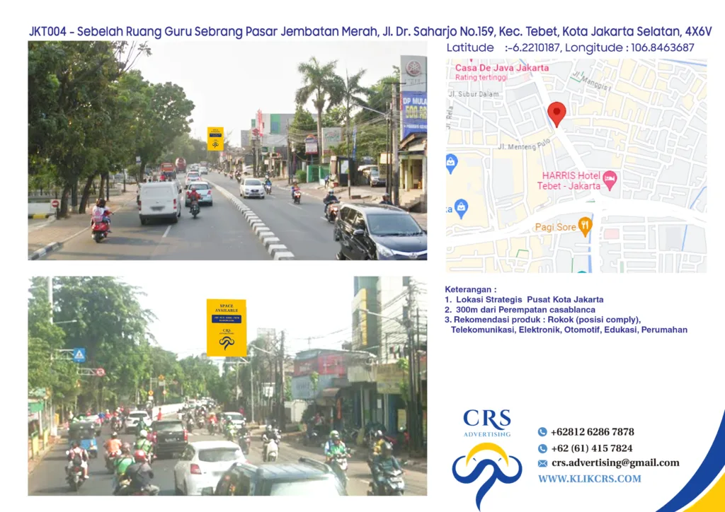 JKT004 - Sebelah Ruang Guru Sebrang Pasar Jembatan Merah, Jl. Dr. Saharjo No.159, Kec. Tebet, Kota Jakarta Selatan, 4X6V