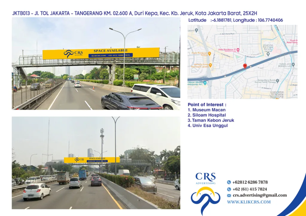 JKTB013 - Jl. TOL JAKARTA - TANGERANG KM. 02.600 A, Duri Kepa, Kec. Kb. Jeruk, Kota Jakarta Barat, 25X2H