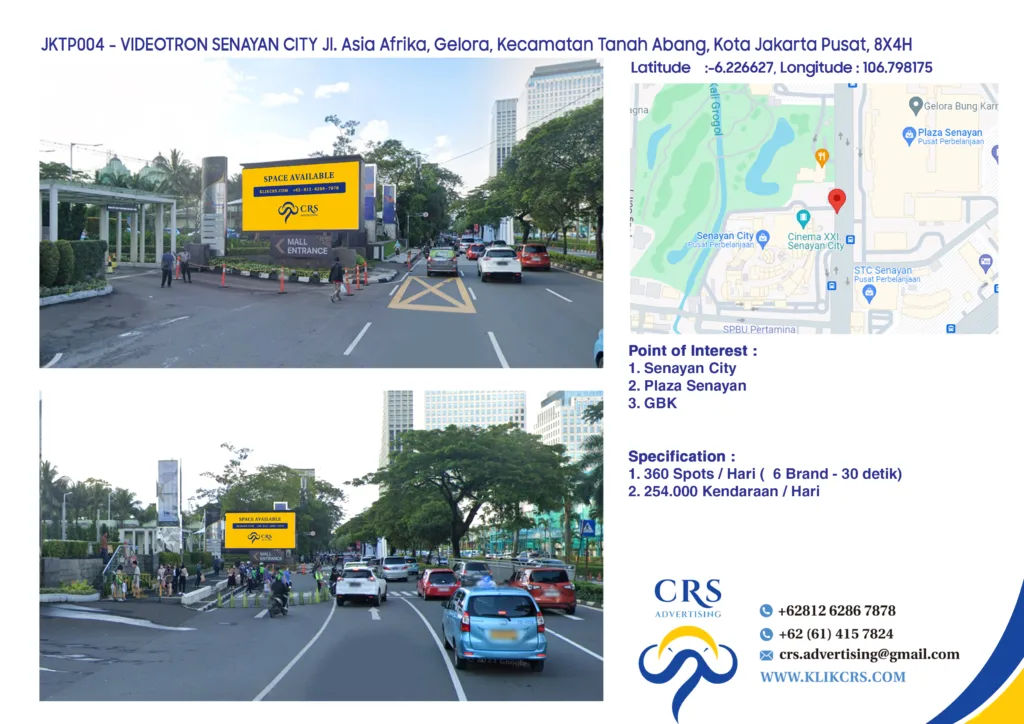 JKTP004 - VIDEOTRON SENAYAN CITY Jl. Asia Afrika, Gelora, Kecamatan Tanah Abang, Kota Jakarta Pusat, 8X4H