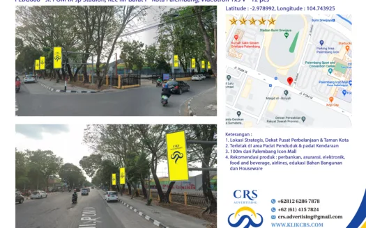 PLBG008 - Jl. POM IX sp Stadion, Kec Ilir barat I - Kota Palembang, Videotron 1x3 V - 12 pcs