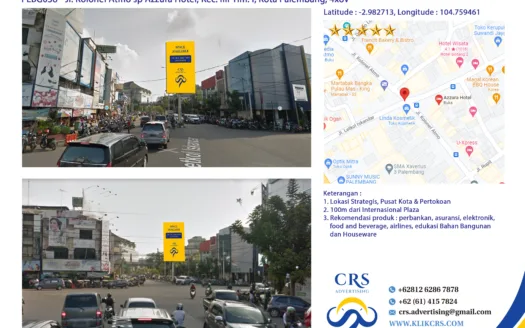 PLBG038 - Jl. Kolonel Atmo sp Azzura Hotel, Kec. Ilir Tim. I, Kota Palembang, 4x8V