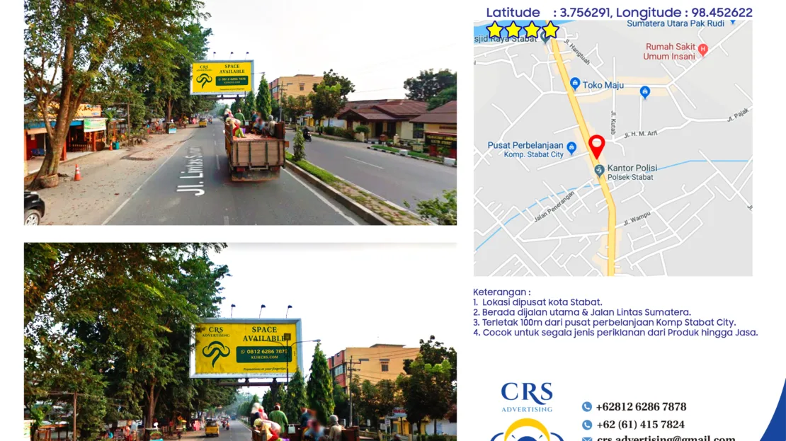 STA002 - Jl. KH. Zainul Arifin Lintas Sumatera , Stabat Baru, Kec. Stabat, Kabupaten Langkat, 5X10 H 2 Sisi
