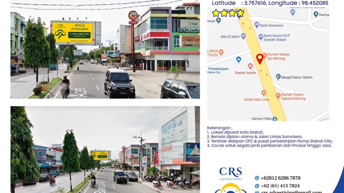 STA003 - Jl. Lintas Sumatera Depan CFC Komp Stabat City, Stabat Baru, Kec. Stabat, Kabupaten Langkat, 5x10 H 2 Sisi