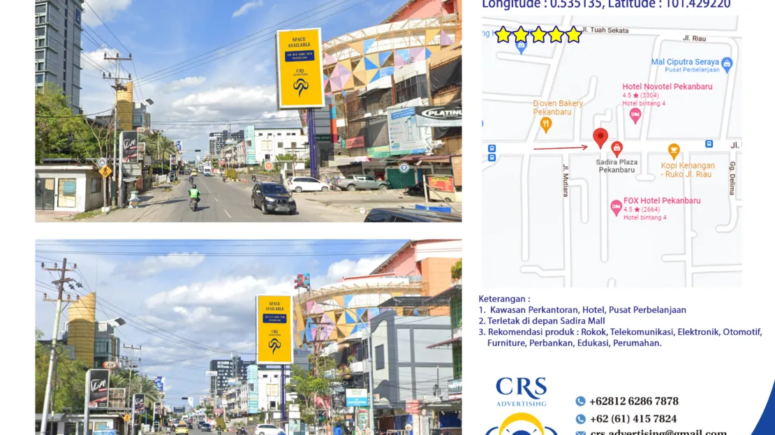 RIAU038 - Jl Riau depan Novotel, Ciputra Mall & Sadira Mall, Pekanbaru 5x10V