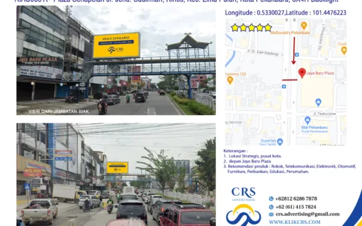 RIAU065 A - PLAZA SENAPELAN Jl. Jend. Sudirman, Rintis, Kec. Lima Puluh, Kota Pekanbaru, 8X4H Backlight